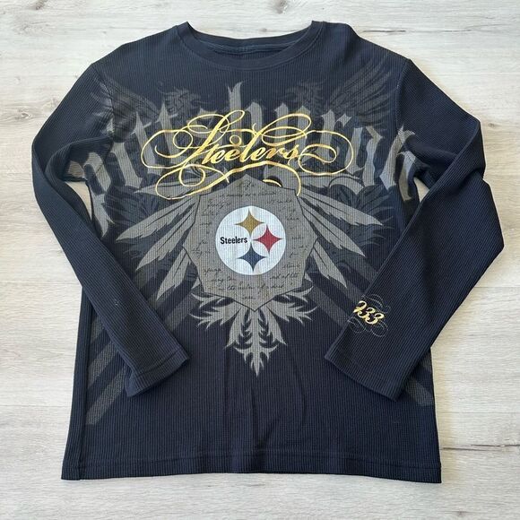 NFL Pro Line Pittsburgh Steelers LS Waffle Shirt Black M EUC - Picture 1 of 4